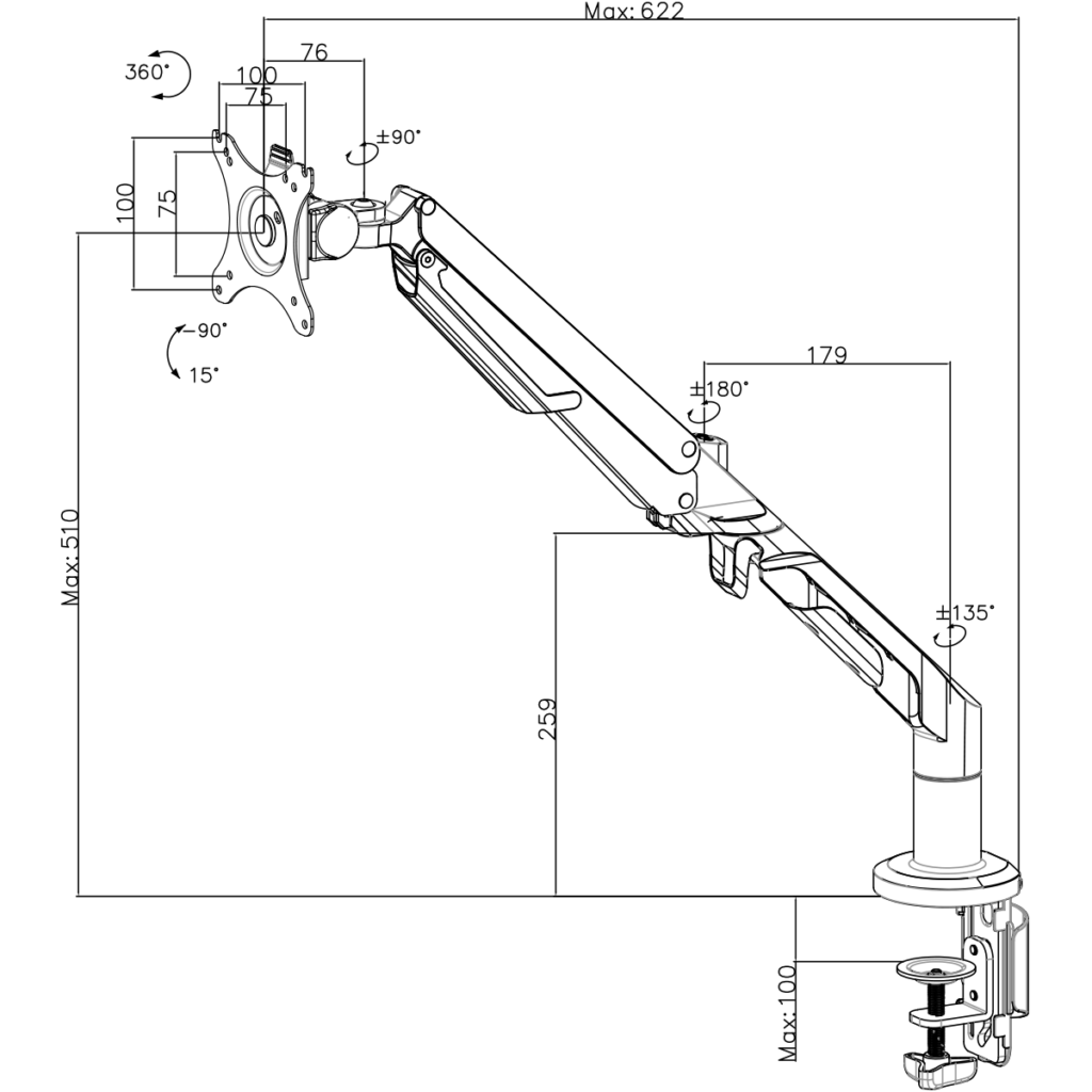 Ergoarm Single - dimenzije